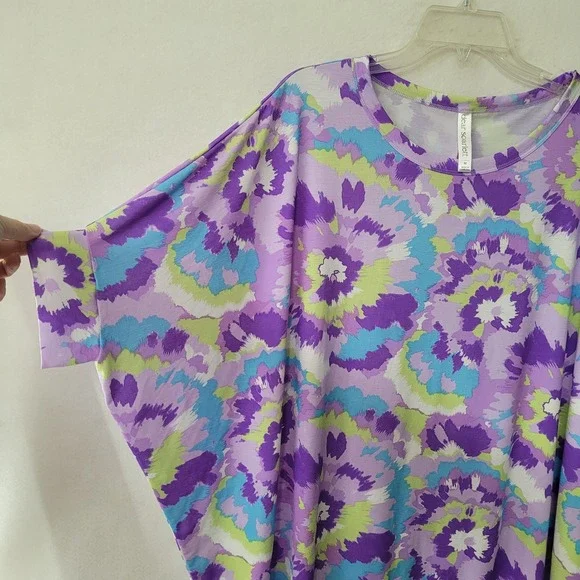 Dear‎ Scarlett Womens Top Purple Blue Green Abstract Short Dolman Sleeve Size M - Picture 2 of 9